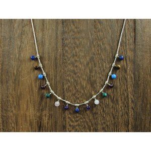 16" Sterling Silver Small Quartz Malachite Tiger's Eye Necklace Vintage